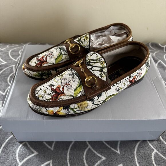 GUCCI Loafers Horsebit Floral Canvas Print Multicolor Men’s Sz 8.5 - Picture 1 of 16